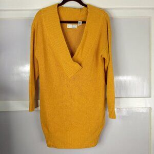 David Benjamin Yellow Pullover Silk Blend Sweater Deep V Neck Long Sleeve Large